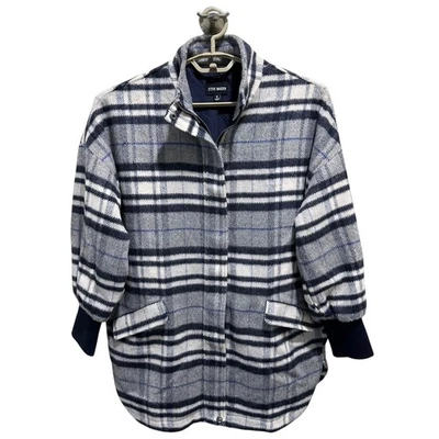 Steve Madden Mujer Talla S Cuadros Tiempos Azul Gris Gran Tamaño Chaqueta Abrigo Foto 1 de 4