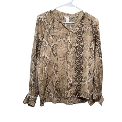 Blusa para mujer H&M 4 estampado de serpiente con botones marrón manga larga carrera ligera Foto 1 de 4