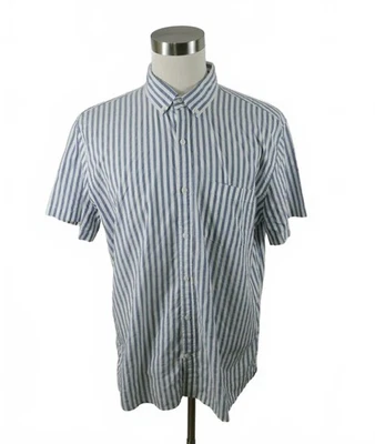 Camisa Express Para Hombres Algodón Abotonada Azul Marino Blanco Rayas XL Manga Corta Foto 1 de 4