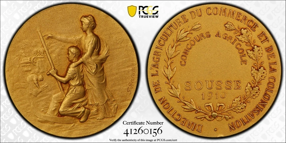 G054 FRANCIA. Colonial francés: Túnez. Medalla Premio de Oro Sousse Agricultural Show Foto 1 de 4