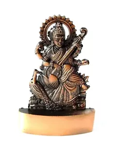 Estatua Saraswati Idol Sarasvati Murti Dios Hindú Bendito Metal Mezclado 6,5 cm Altura - Imagen 1 de 1
