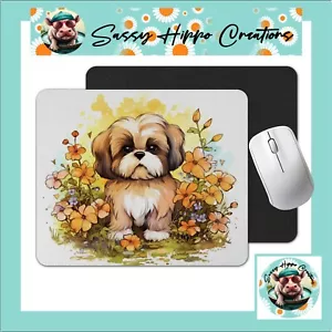 Mauspad Shih Tzu Hund Aquarell Blumen Anti Rutsch Rücken Easy Clean Sublimiert - Bild 1 von 4
