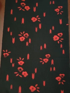 Tela de lana de kimono vintage - ¡Flores rojas teñidas de negro REVERSIBLE! - Imagen 1 de 2