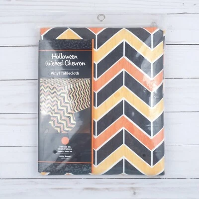 Toalha de mesa de vinil 60 pol redonda Halloween Wicked Chevron piquenique festa acampamento - Imagem 1 de 2