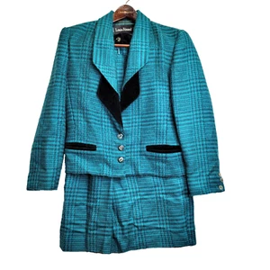 VTG Green / Black Louis Feraud Women's Set Knit Jacket & Skirt SZ 8 W Germany - Picture 1 of 16