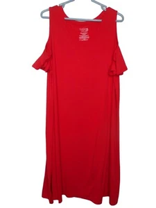 Time and Tru Womens Red Cold Shoulder Sleeve Midi Dress V Neck Size 2XL - Picture 1 of 2