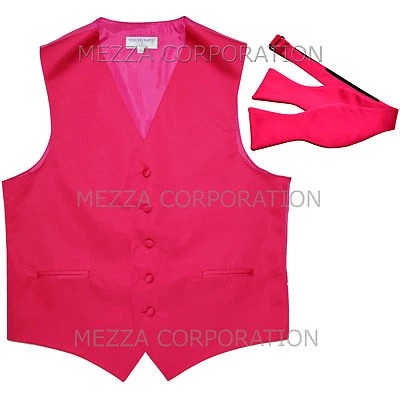 New Men's Formal Vest Tuxedo Waistcoat with free style selftie Bowtie hot pink - Image 1 of 4
