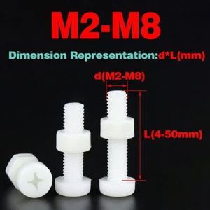 M2 M3 M4 M5 M6 M8 Nylon Plastic Pan Head Phillips Bolts And Nuts - Picture 1 of 72