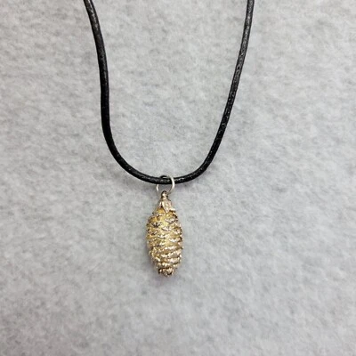 Серебристый тон сосновая шишка ожерелье природы ювелирных изделий из черной кожи веревки цепочка новый - Изображение 1 из 4