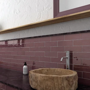 Tile Sample: Zelij Brick Burgundy Gloss Moroccan Wall Tiles 6.5 x 20cm - Picture 1 of 2