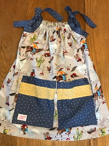 Girls Western Cowboy Fabric Sun Dress Sz 5-6-7/Boutique Dress Big Pockets/NWOT - Picture 1 of 10