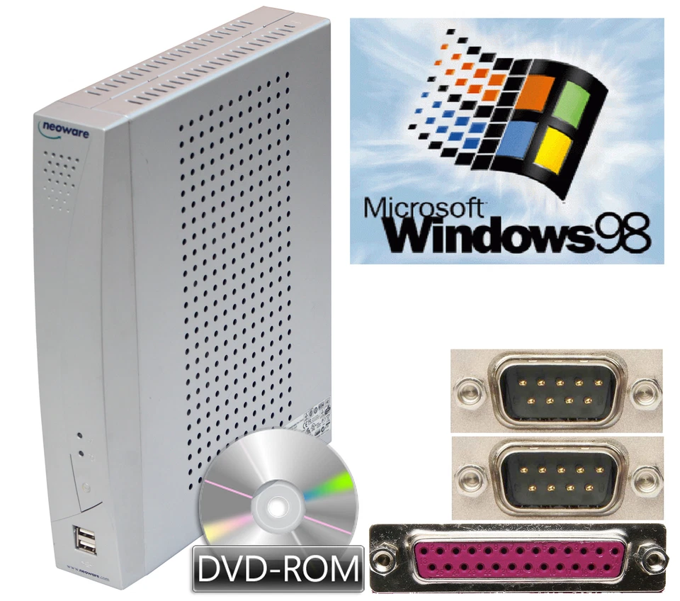Ordenador Con Windows 98 40GB Disco Duro RS-232 Lpt Paralelo VGA DVI DVD TC52 - Imagen 1 de 1