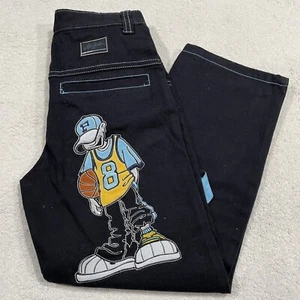 Vintage PACO Jeans Boys 7 Black Wide Leg Baggy Skater Streetwear Y2K Basketball - Picture 1 of 14