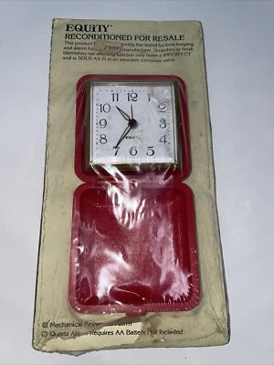 Sealed Vintage FACTORY RECONDITIONED Equity Folding Travel Alarm clock. RED - Image 1 of 4