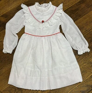 Vintage Bryan Girls Dress Size 6 White With Red Dots and Lace - Picture 1 of 4