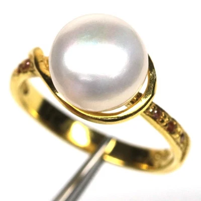 925 Sterling Silver 10 mm. White Pearl & Rhodolite Garnet  Ring Size 6.75 - Image 1 of 4