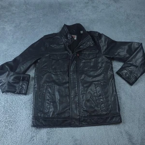 Levi's Jacket Mens Small Black Faux Leather Sherpa Lined Field Moto Epaulet - Picture 1 of 13