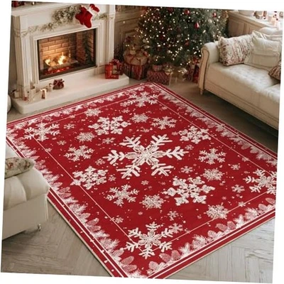  Tapete de área de inverno pinha floco de neve vermelho, decoração de casa de Natal perfil baixo não  - Imagem 1 de 4