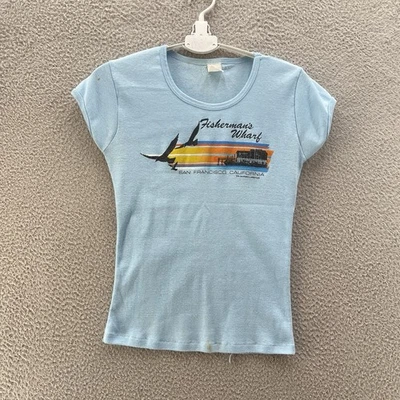 Vintage 1978 Hanes T-Shirt Large Blue California Lifestyles Fishermans Wharf 70s - Image 1 of 4
