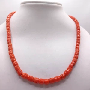 Collar de cuentas de barril de coral rojo natural 47 cm broche de oro amarillo de 18 quilates hecho a mano - Imagen 1 de 10