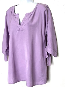 Weiche Umrandung Flieder Tunika Top Medium Schlitz Ärmel Bindebündchen 100 % Tencel Bluse - Bild 1 von 8