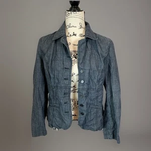 J Jill Denim Jacket Blazer Fitted Button Front Career Casual Blue Size 8 - Picture 1 of 7