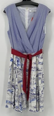 Chetta B Paris France Red White Blue Womens Slvs Dress Size 14 Cocktail NWT - Image 1 of 4