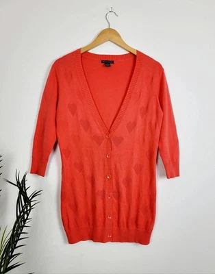 Selection Coral Heart-Pattern Cotton Cardigan | Size XL | Textured Knit - Image 1 of 4