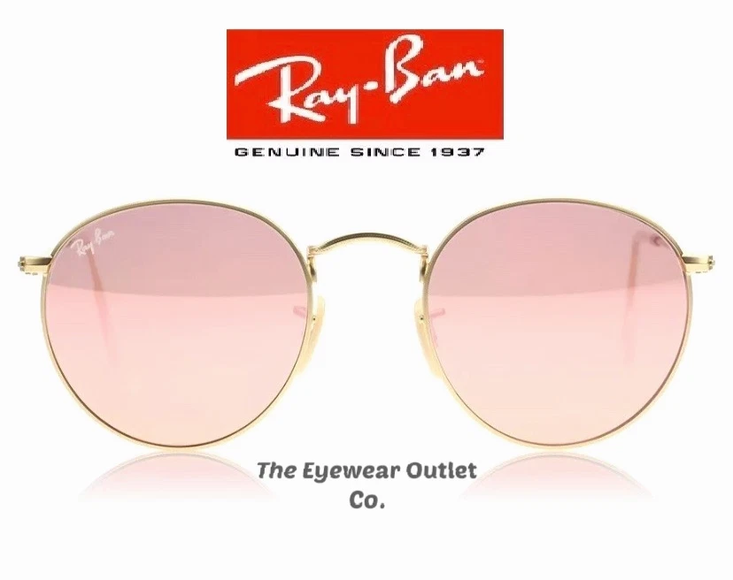 Store Display Rayban Round Metal RB3447 Pink Mirror Men / Women 50mm Ray Ban New - Image 1 of 4