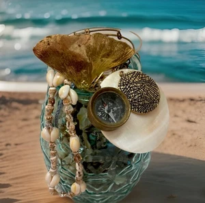 Beachy Mermaid Vibes großes Mystery Schmuckglas in Vintage türkisfarbenem Glas - Bild 1 von 6