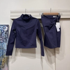 Nuevo Conjunto Scanlan Theodore Talla 6 Azul Marino Italiano Ajustado Top Falda Cortina Negocios - Imagen 1 de 13