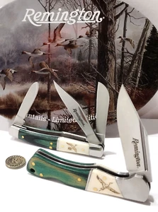 Remington Pin Tails Duck Scene Tin White Bone Stockman Lockback Pocket Knife Set - Picture 1 of 11