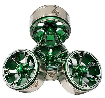 NHX RC 1.9" Aluminum Heavy Beadlock Crawler Wheels Rims -Green/Silver 4pcs - Image 1 of 4