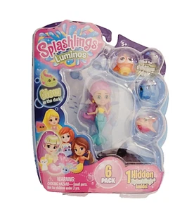 RARE Splashlings Mermaids 6-Pack Christina Afina Luminos Glow in the Dark SEALED - Foto 1 di 3