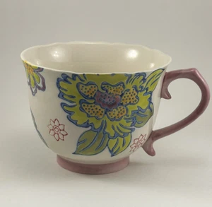 Artistic Accents Anthropologie Purple Green Floral Luxury Coffee Mug Embossed - Imagen 1 de 10