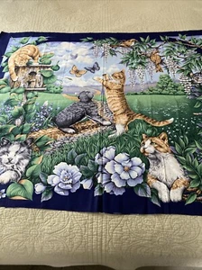 Vintage Springs Cat Kitten Landscape Fabric Panel 35 x 45" Wall Hanging Throw - Picture 1 of 14