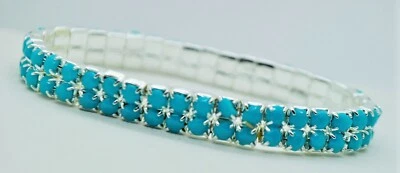 Pulsera elástica azul 2 filas cristal estrás moda boda novia   Foto 1 de 3