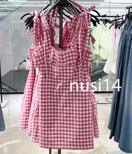 ZARA NUEVO VESTIDO MUJER TIRAS LAZO CORTO CUADROS ROSA BLANCO XS-XXL 3067/205/046 - Imagen 1 de 2
