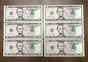 Star Notes $5 Bills 2021 sin circular secuencial #’s 00443652-00443657 lote de 6 - Imagen 1 de 12