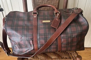 Vintage Polo Ralph Lauren Black Watch Canvas PVC? Duffle Boston Bag,Leather Trim - Picture 1 of 15