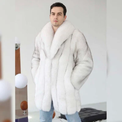 Lapel Collar Men Real Fox Fur Jackets Genuine Full Pelt Fur Coat Winter Overcoat - Image 1 of 4