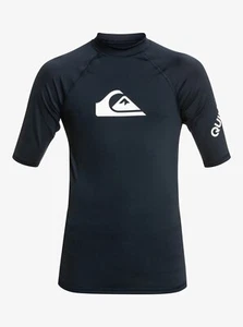 Quiksilver Boy's S 10 All Time Short Sleeve UPF 50 Rashguard SWIM SHIRT BLACK - Picture 1 of 1