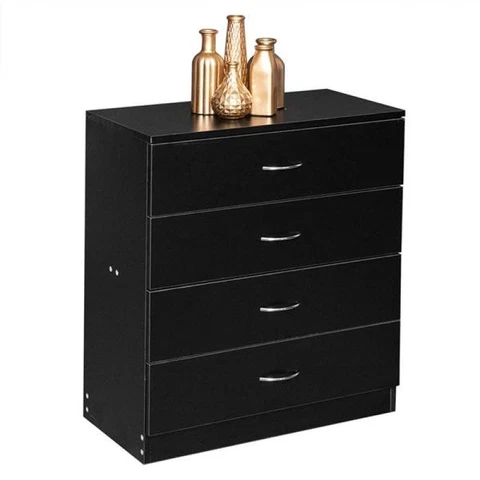 Black MDF Wood Dresser with 4 Drawer Organizer Storage Nightstand Home Furniture Cover