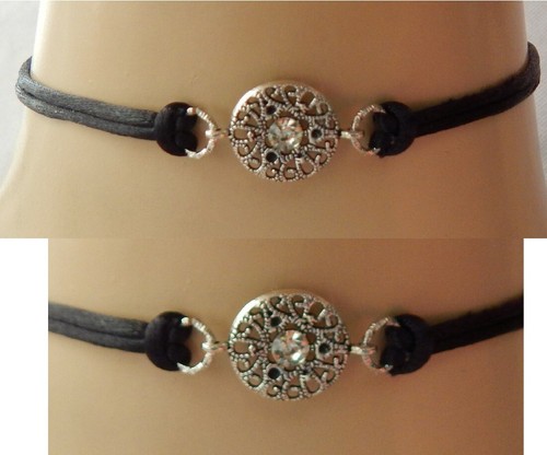 VETEMENTS Collana Circle Choker Fatta a mano Argento Nero Moda NUOVA Collare Donna Boho