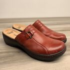 Clarks Mule Clog Shoes Women's Size 10 M Red Black Leather Comfort Wedge