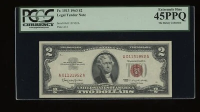 DBR 1963 $2 Legal Fr. 1513 PCGS 45 PPQ Birthday Serial A01131952A - Image 1 of 2
