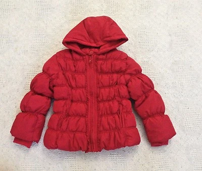 NWT GYMBOREE Cozy Cutie Red Ruffle Puffer Hooded Winter Jacket Girls 5-6 S  - Image 1 of 3