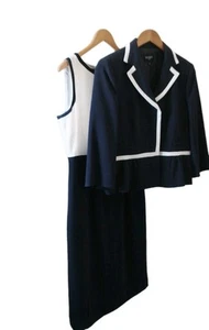Tuta HOBBS blu navy avorio bianco abito a tubino e giacca blazer sartoriale UK 12 perfetta - Foto 1 di 9