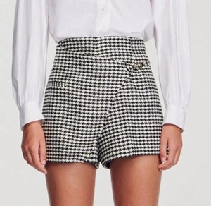 Sandro Paris Houndstooth Print Mini Shorts Size 34 NWT - Picture 1 of 16