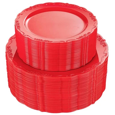 Platos de plástico rojos navideños de 100 piezas - Sup... Foto 1 de 4